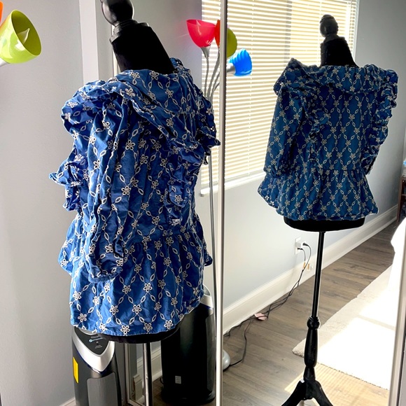 Blue Embroidered Zara Puff Sleeve Blouse - Picture 4 of 8